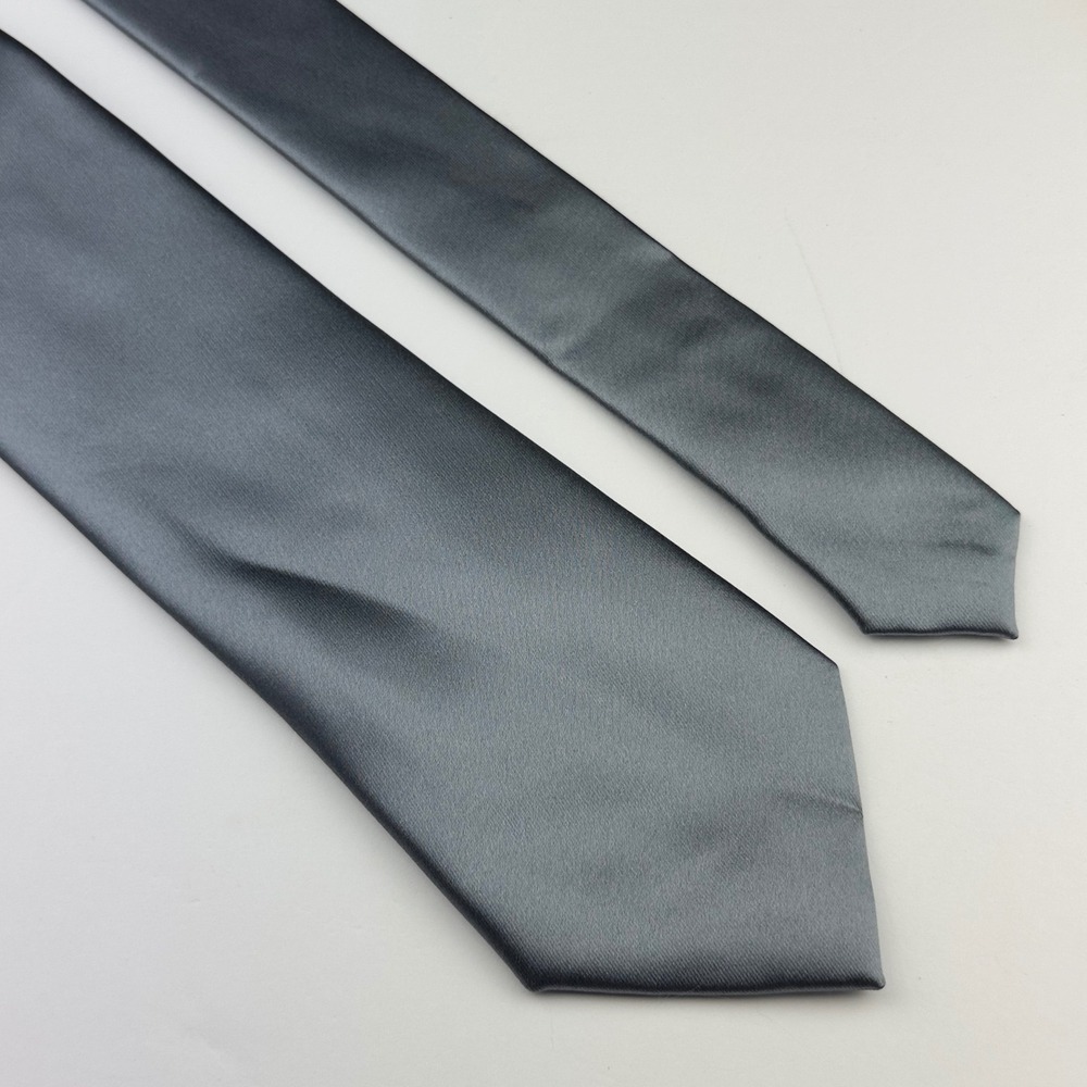 KissTies Mens Necktie Charcoal Gray Solid Microfiber Satin Formal Tie Preppy